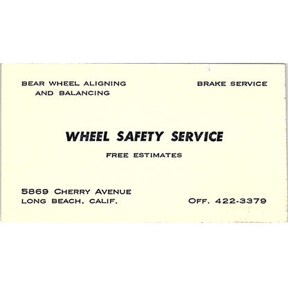 Wheel Safety Service 5869 Cherry Ave Long Beach CA Vintage Business Card SE3-B13