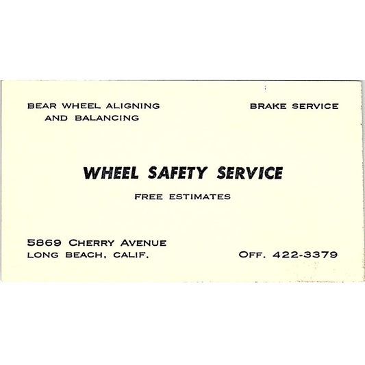 Wheel Safety Service 5869 Cherry Ave Long Beach CA Vintage Business Card SE3-B13