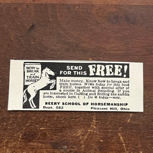 Beery School of Horsemanship Pleasant Hill Ohio 1955 Ad AF9-S2