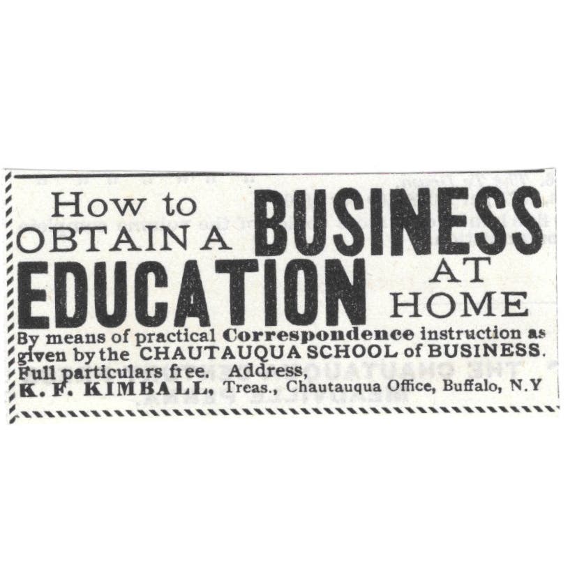 Chautauqua School of Business Correspondence K.F. Kimball c1890 Ad AE8-CH11