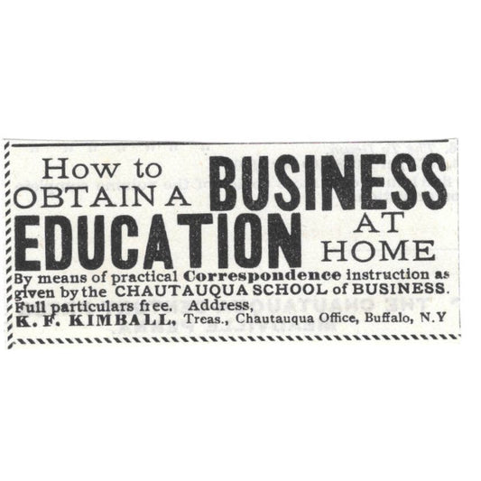 Chautauqua School of Business Correspondence K.F. Kimball c1890 Ad AE8-CH11