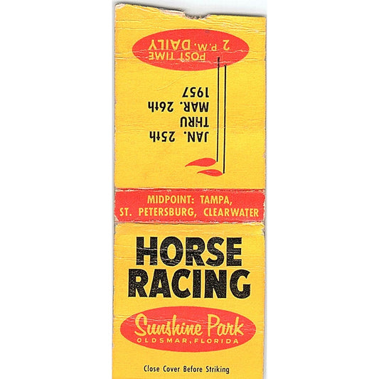 Horse Racing Sunshine Park Oldsmar Florida Vintage Matchbook Cover SC7-Y10