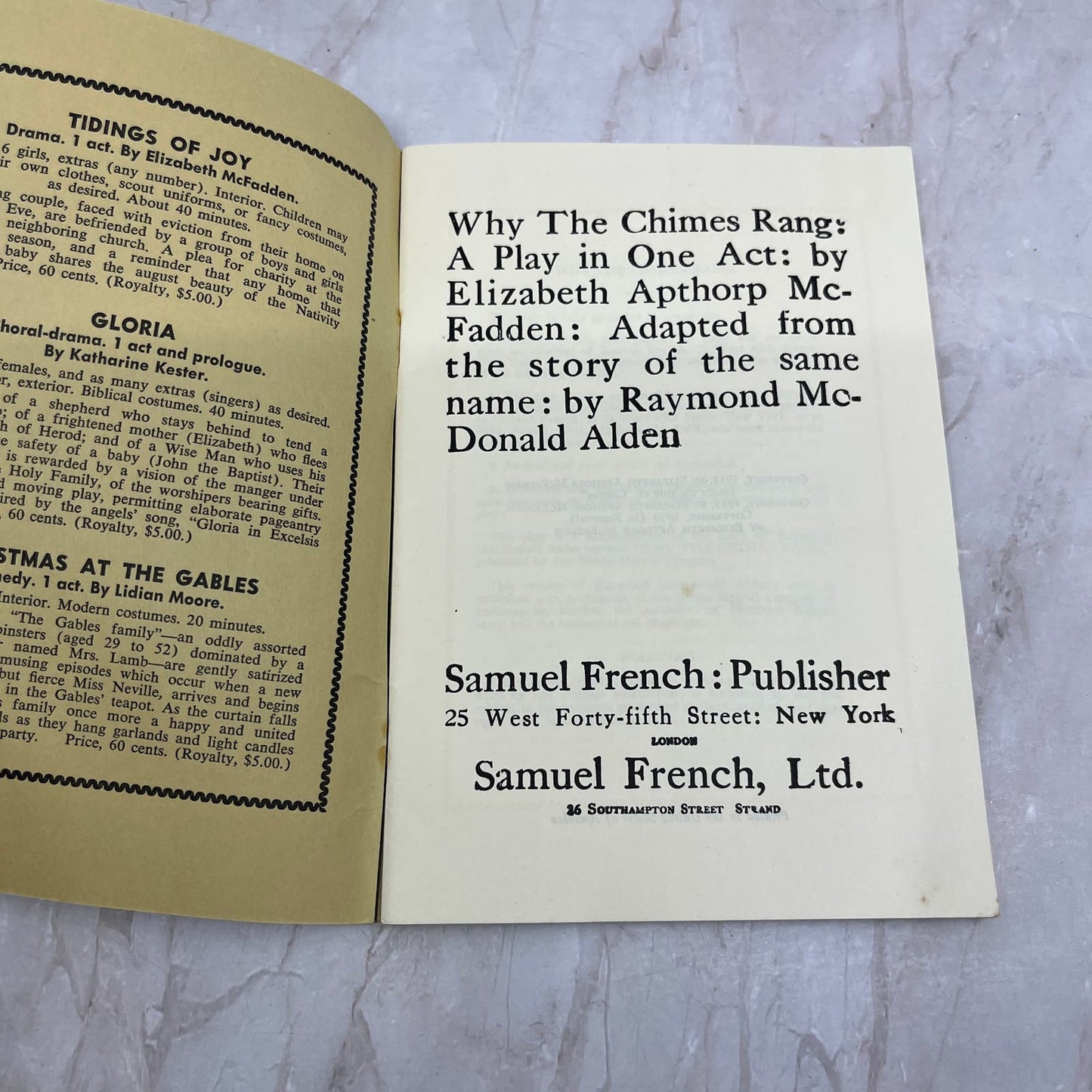 Why The Chimes Rang One Act Play Elizabeth Apthorp Samuel French Booklet TG8-VV