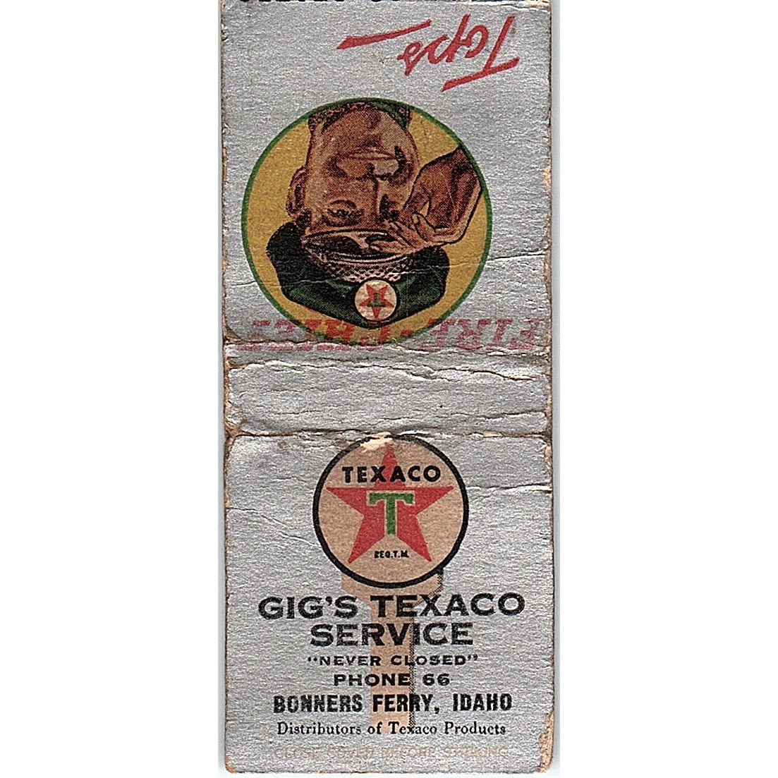 Gig's Texaco Service Bonners Ferry Idaho Vintage Matchbook Cover SC7-Y9