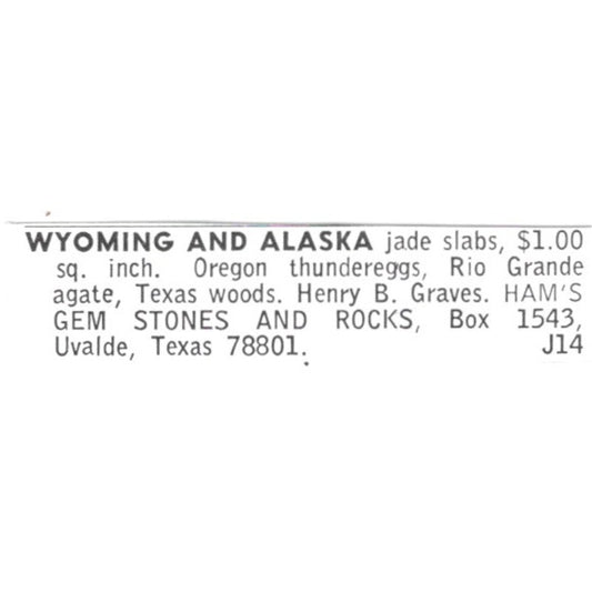 Ham's Gem Stones and Rocks Uvalde Texas 1972 Ad AF8-S14