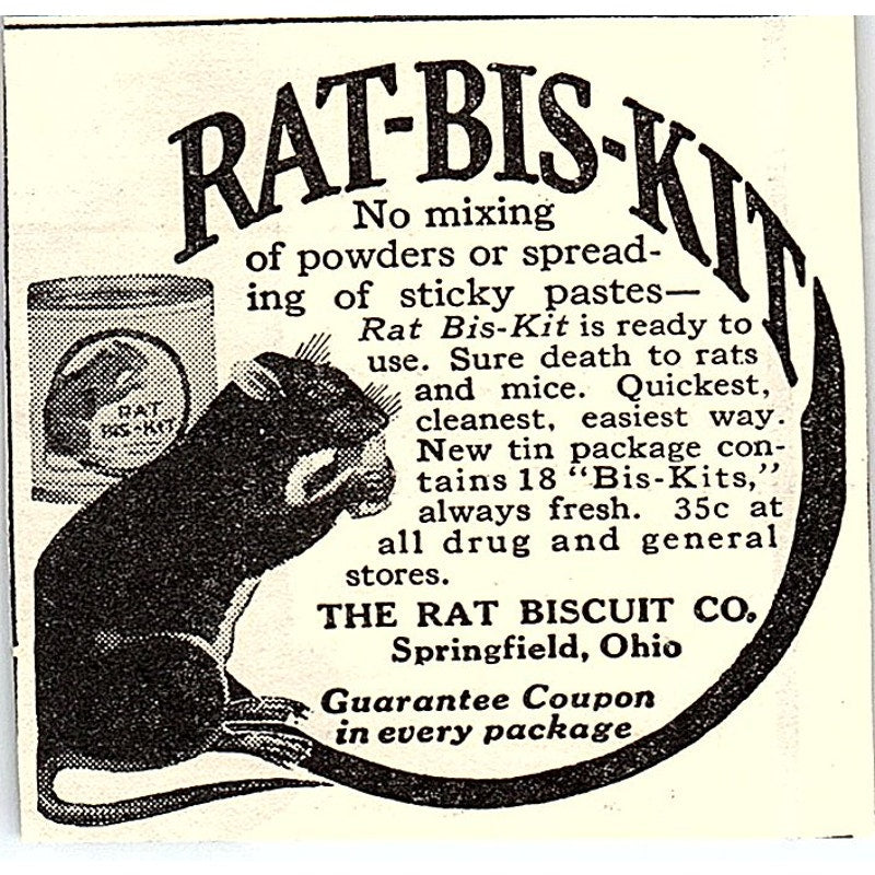 Rat-Bis-Kit The Rat Biscuit Co Springfield Ohio 1924 Ad AG3-S18
