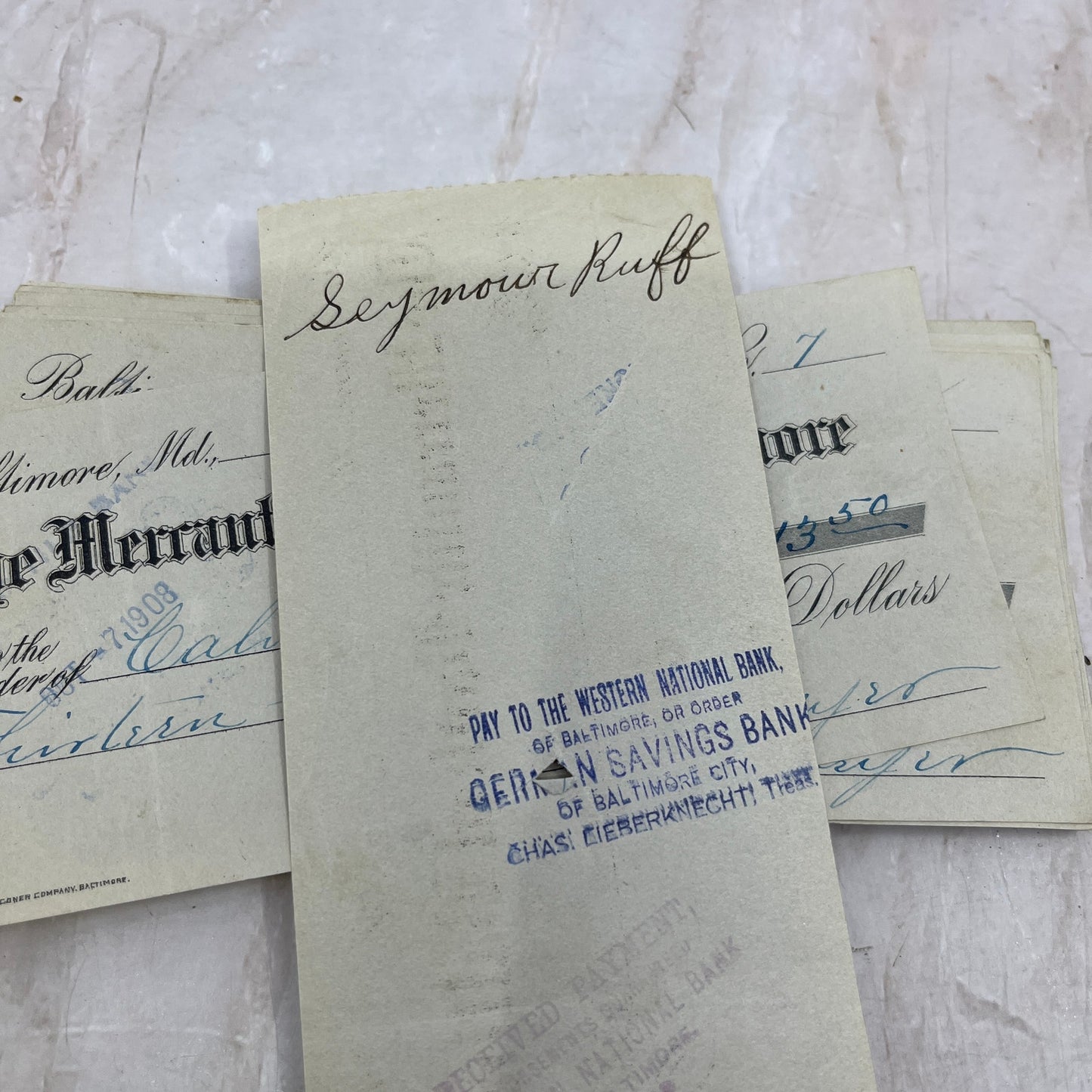 1908-09 Huge Stack of Bank Checks Mercantile Bank of Baltimore H4-6