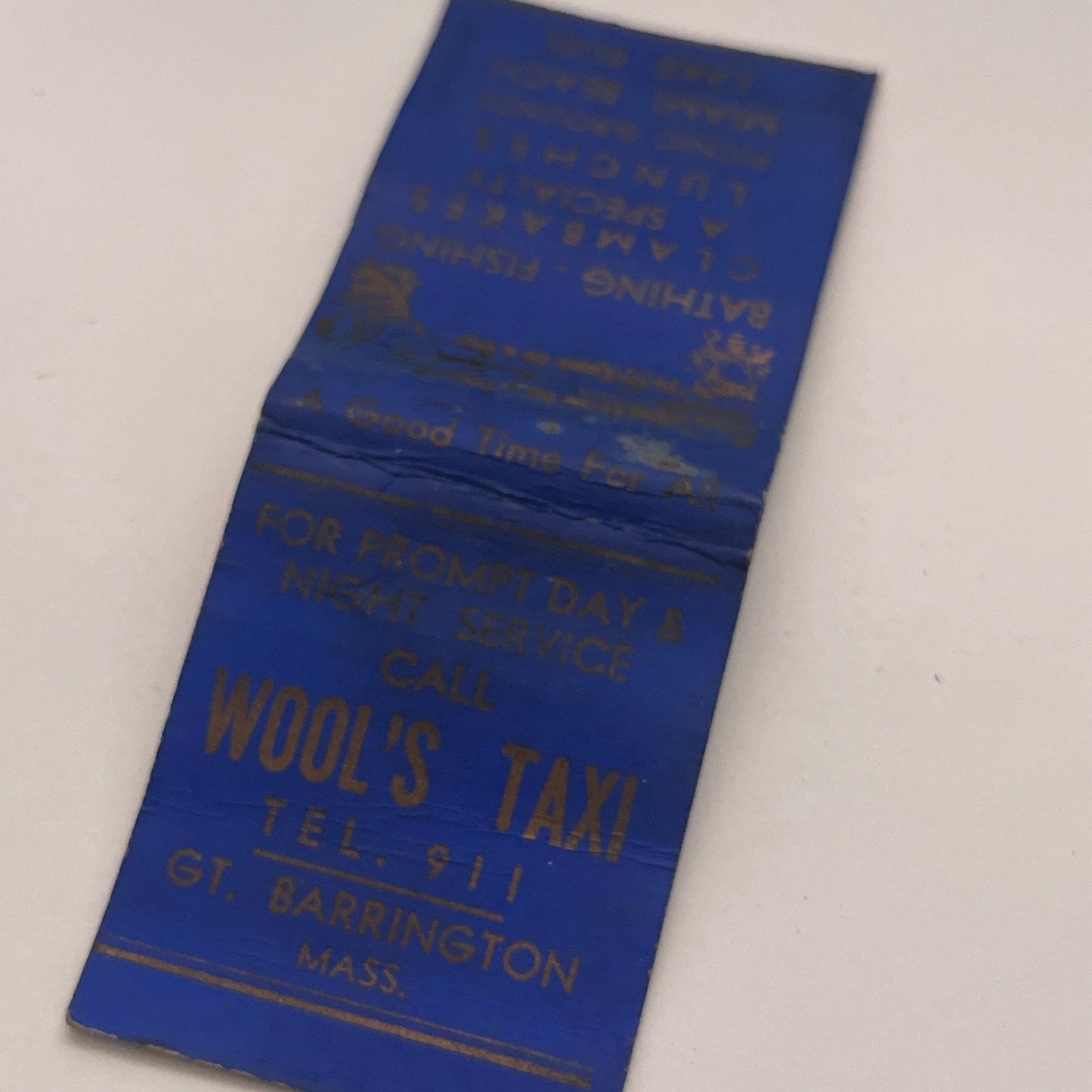 Wool's Taxi Great Barrington MA Vintage Matchbook Cover TB8-MB2-3