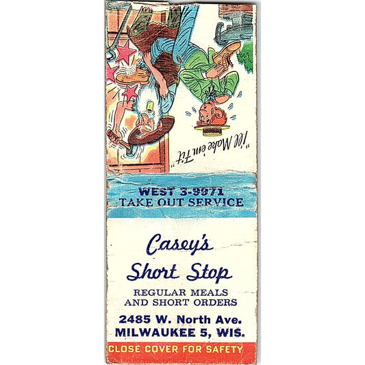 Casey's Short Stop Milwaukee WI Vintage Matchbook Cover SF3-Y4