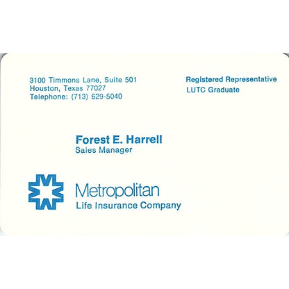 1978 Forest E Harrell Metropolitan Life Houston Vintage Business Card TH2-B1