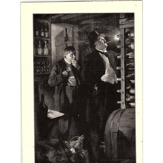 c1910 Man in Top Hat Smoking Cigar in Wine Cellar Art Print 6x9 V12