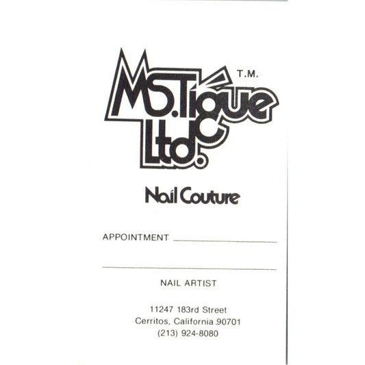 Ms.Tiq Ltd. Nail Couture Cerritos CA Vintage Business Card SD8-B10