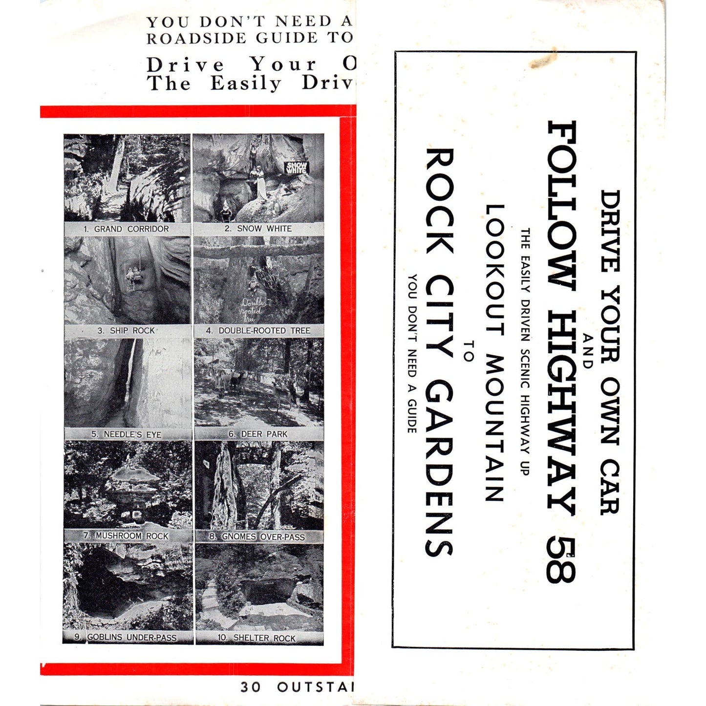 c1970 Rock City Gardens Lookout Mountain TN Fold Out Travel Brochure & Map AE8