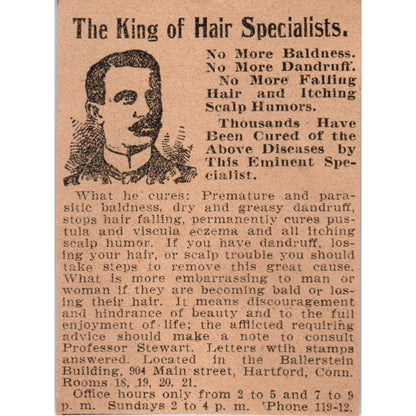Professor Stewart Hair Loss Treatment Hartford 1901 Newspaper Ad AD8-HS2