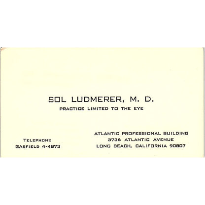 Practice Limited To The Eye Sol Ludmerer Long Beach CA Business Card SB4-B3