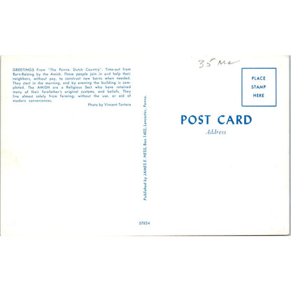 Amish Men at a Barn Raising Pennsylvania Dutch Country Postcard PD7