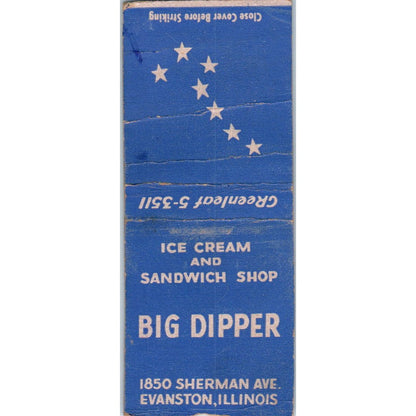 Big Dipper Ice Cream & Sandwich Shop Evanston IL Vintage Matchbook Cover SD2-Y13