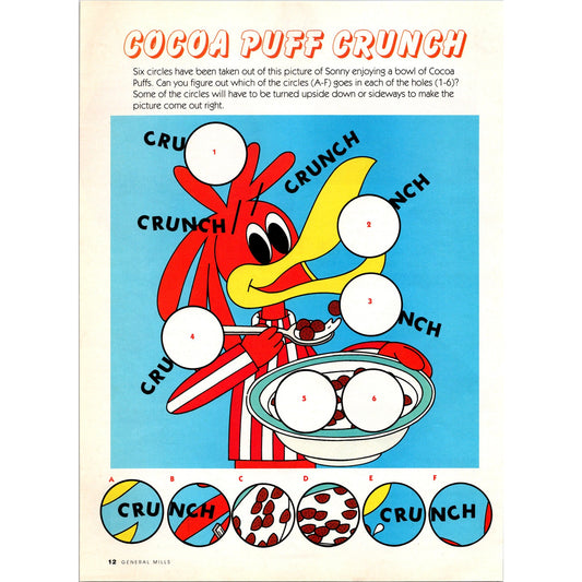 Cocoa Puffs Cereal Sonny Cuckoo Puzzle General Mills 1989 Ad B23
