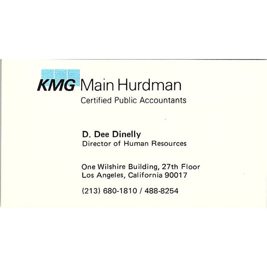 D Dee Dinelly KMG Main Hurdman CPA Los Angeles Vintage Business Card SD9-B1