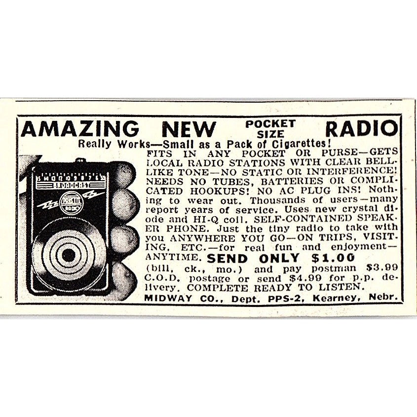 Midway Co Kearney Nebraska - Amazing New Pocket Size Radio 1955 Ad AF9-S2