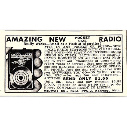Midway Co Kearney Nebraska - Amazing New Pocket Size Radio 1955 Ad AF9-S2