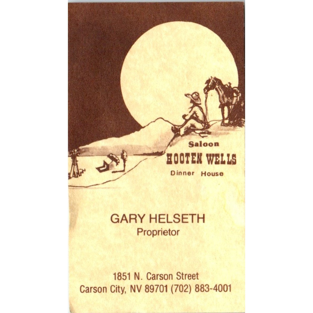 Hooten Wells Saloon Gary Helseth Carson City NV Vintage Business Card SD8-B6