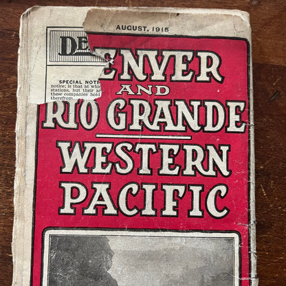 1915 Denver and Rio Grande Western - Western Pacific Railroad Timetable TI8-S4