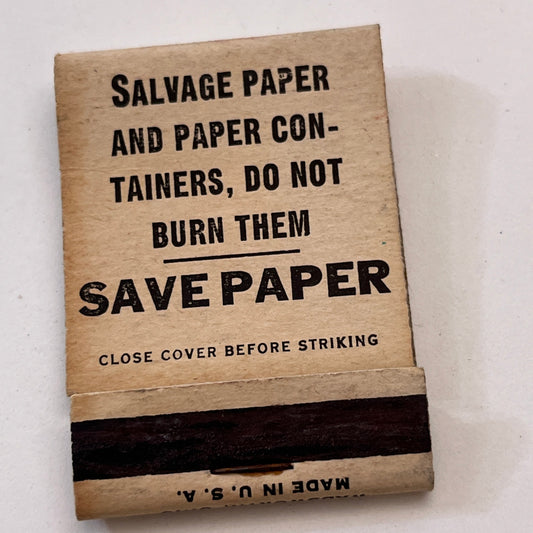 WWII Homefront Save Paper Save Dats War Effort Vintage Matchbook Cover TB8-MB3-5