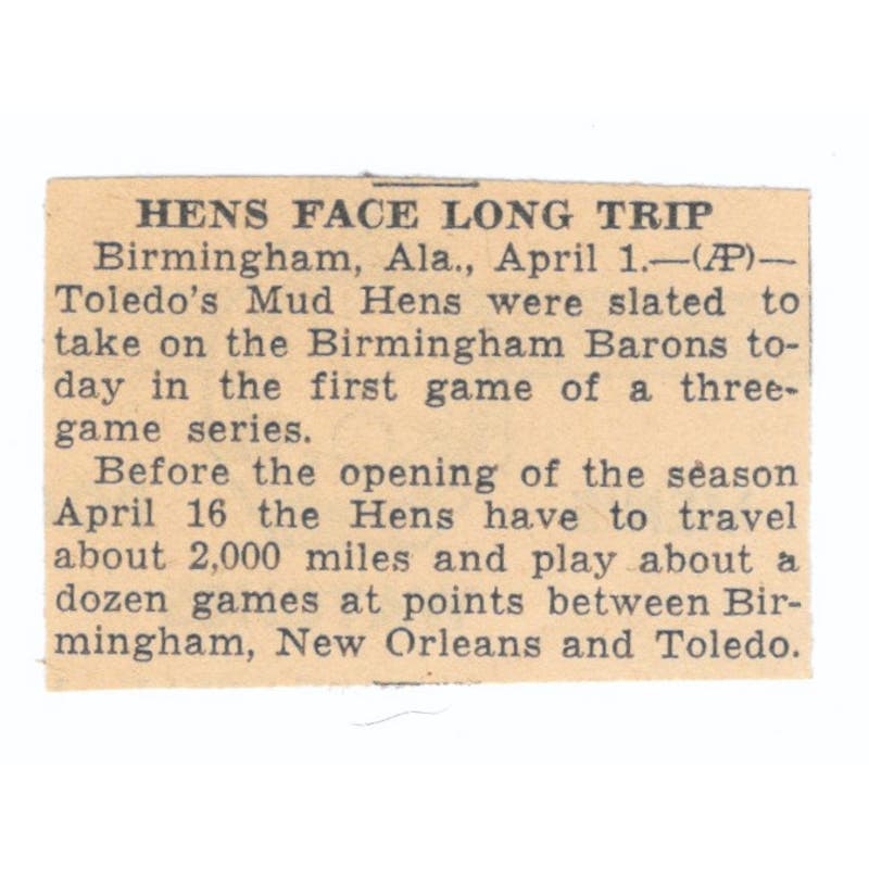 Toledo Mud Hens Birmingham Barons Baseball 1935 Minneapolis News Article AE7-N6