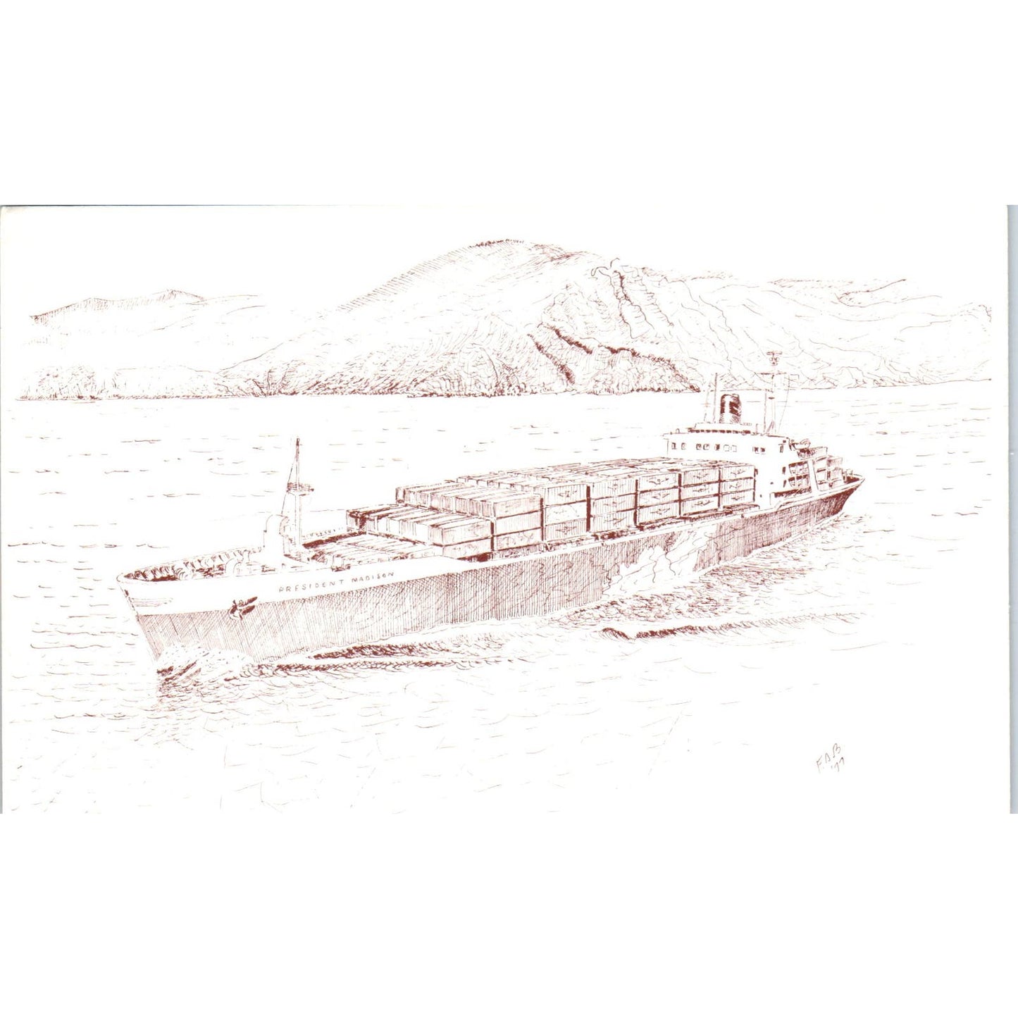 President Madison American President Lines Container Ship Vintage Postcard PC17
