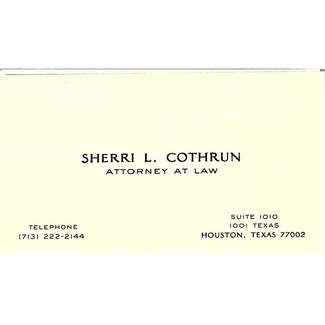 Sherri L Cothrun Attorney Houston Vintage Business Card SC9-B5
