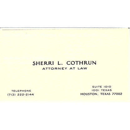 Sherri L Cothrun Attorney Houston Vintage Business Card SC9-B5