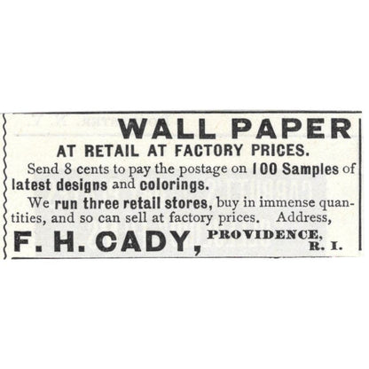 F.H. Cady Wallpaper Providence RI c1890 Victorian Ad AE8-CH11