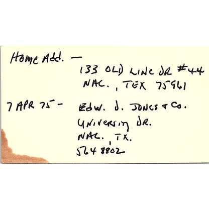 H.J. Shawn Daily College Master Nacogdoches TX Vintage Business Card SD9-B12