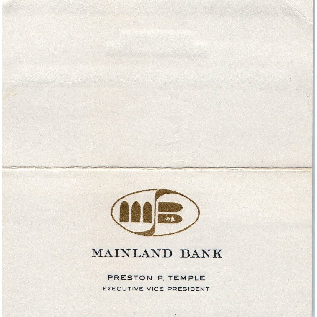 Preston P Temple Mainland Bancorporation Inc Houston Vtg Business Card SE3-B8