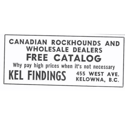Kel Findings Lapidary Kelowna British Columbia Canada 1972 Ad AF8-S4