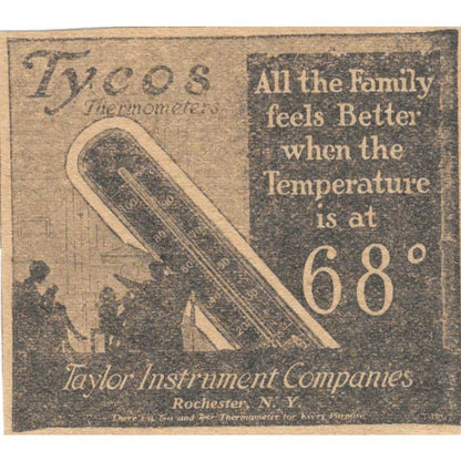 Taylor Instrument Co Rochester NY Tycos 1923 Magazine Ad Clip AE1-7
