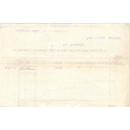 Pennsylvania Millers Mutual Fire Ins John Hoffa 1909 Original Billhead D8