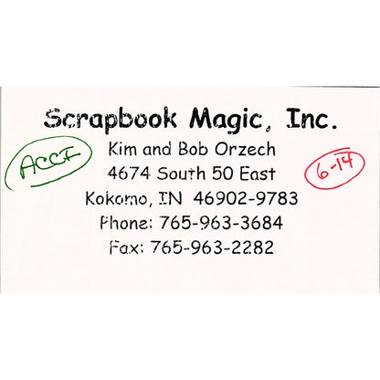 Kim & Bob Orzech Scrapbook Magic Inc Kokomo IN Vintage Business Card SC9-B10