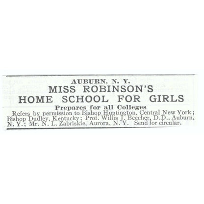 Miss Robinson's Girls School Auburn NY N.L. Zabriskie 1903 Magazine Ad AF7-SS1