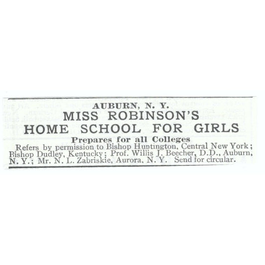 Miss Robinson's Girls School Auburn NY N.L. Zabriskie 1903 Magazine Ad AF7-SS1