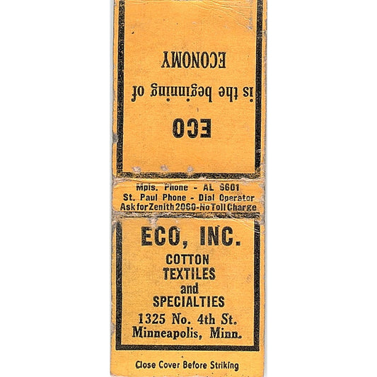 Eco Inc Cotton Textiles Minneapolis MN Vintage Matchbook Cover SC7-Y9