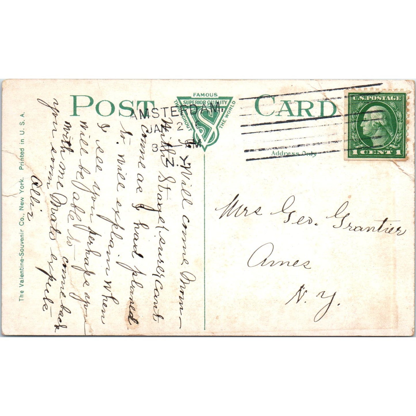 c1910 Interior Amsterdam Savings Bank Division St NY Original Postcard PC9