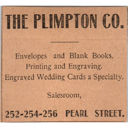 The Plimpton Co. Printing Engraving Pearl St Hartford 1901 Newspaper Ad AD8-HS6