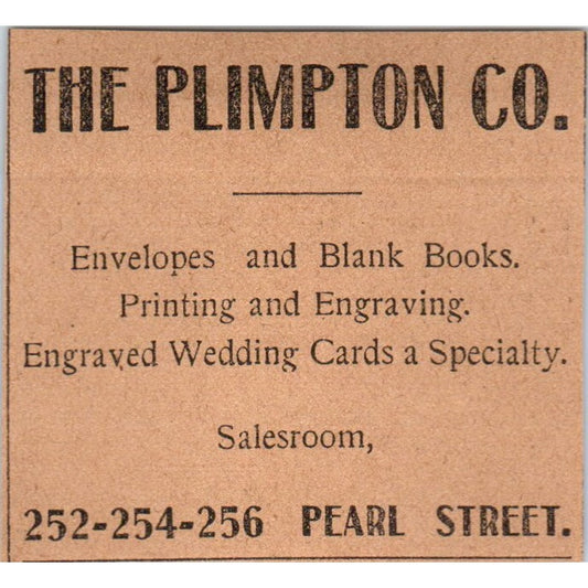 The Plimpton Co. Printing Engraving Pearl St Hartford 1901 Newspaper Ad AD8-HS6