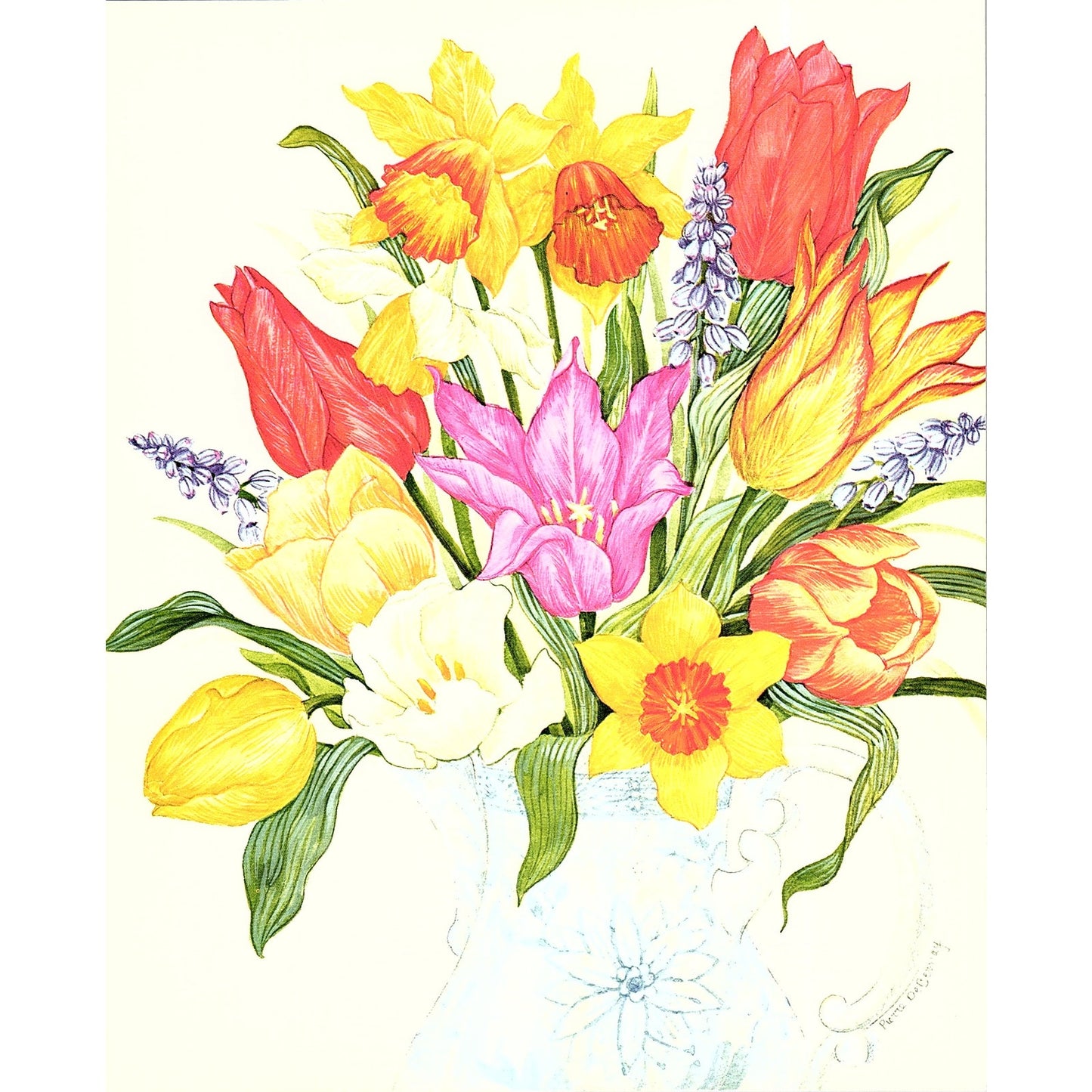 Retro Kitsch Flower Bouquet Sketch Pierre DeBernay Vintage Art Print 6x8 V12