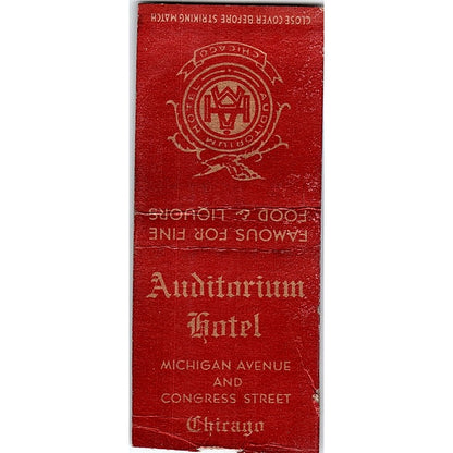Auditorium Hotel Chicago Vintage Matchbook Cover SF3-Y6