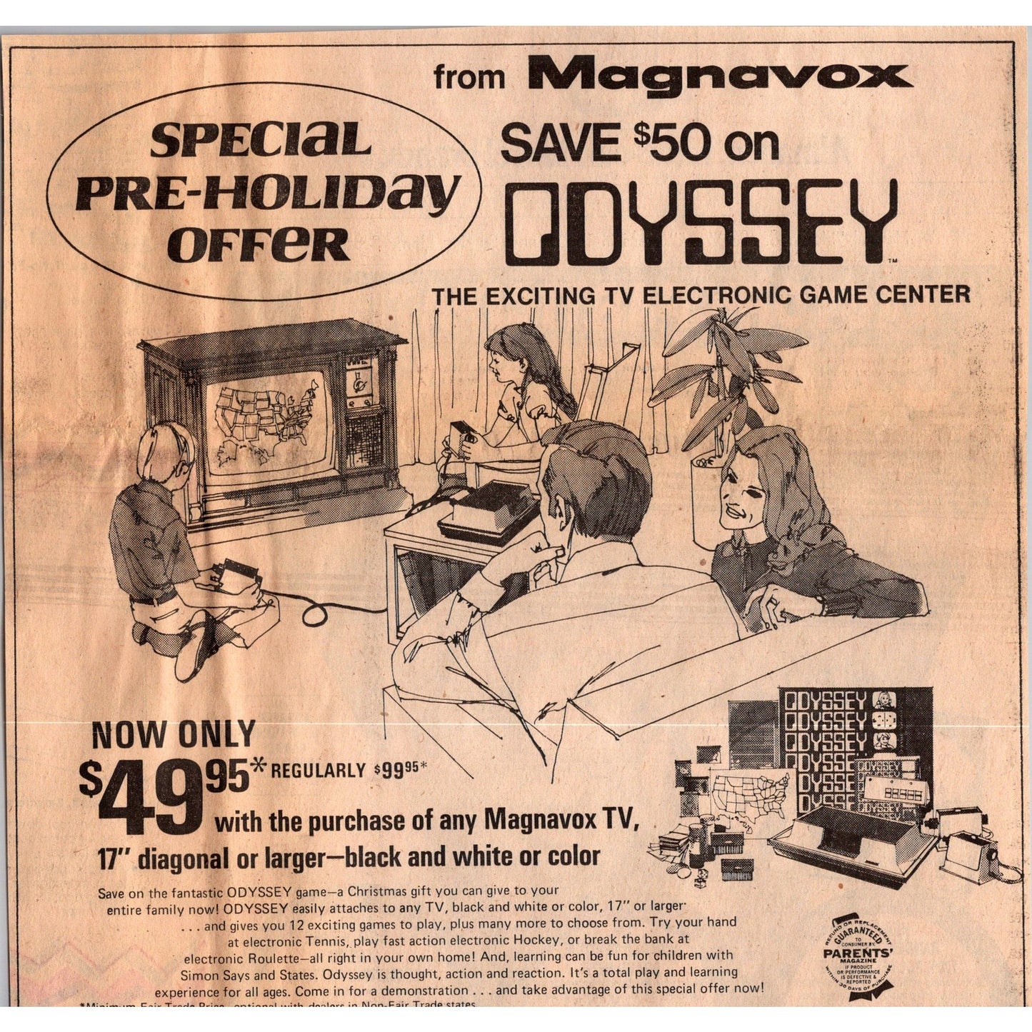 Magnavox Odyssey TV Electronic Game Center Video Game 1973 Ad AH2-2