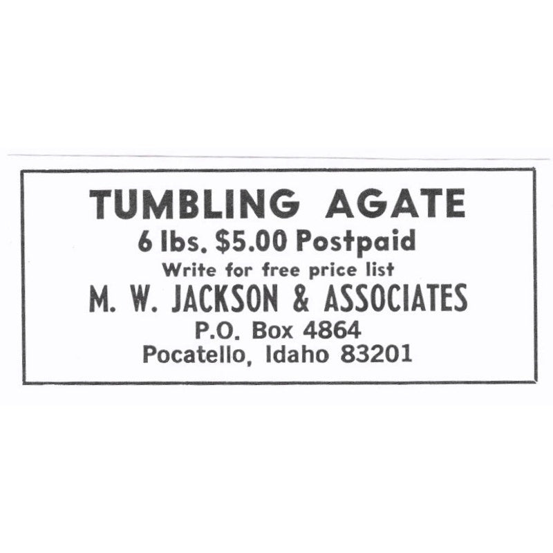 M.W. Jackson & Associates Tumbling Agate Pocatello Idaho 1972 Ad AF8-S7