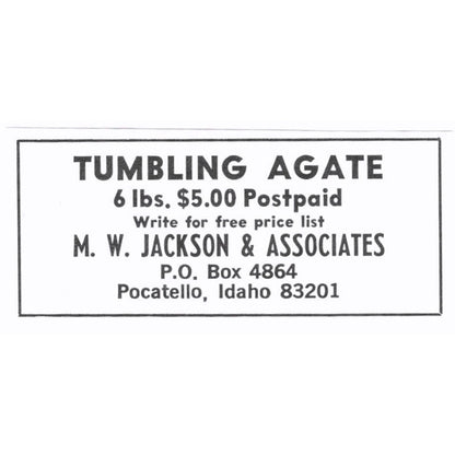 M.W. Jackson & Associates Tumbling Agate Pocatello Idaho 1972 Ad AF8-S7